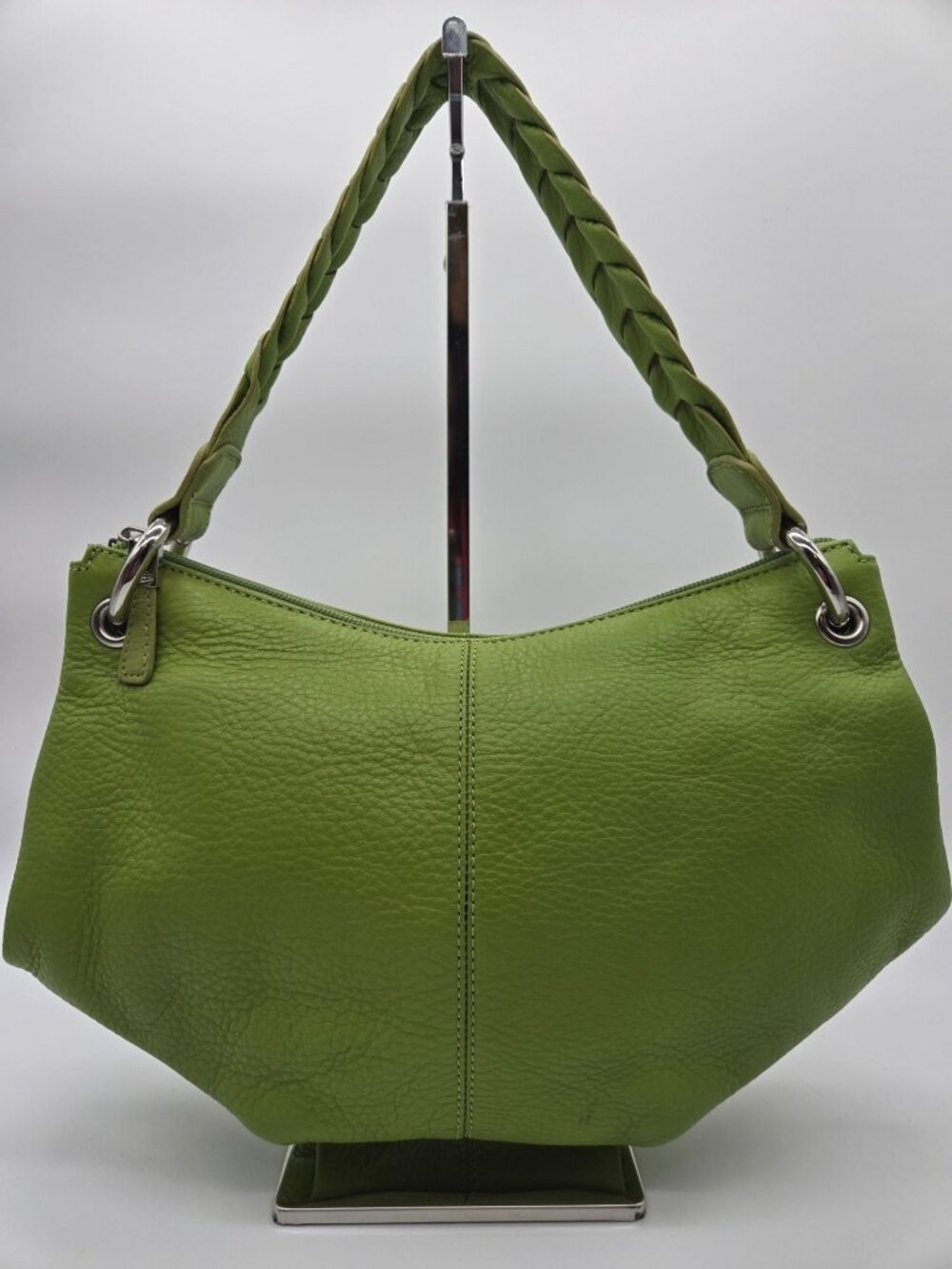 Talbots Lime Green Leather Shoulder Bag Braided Strap Hobo Purse Soft Pebbled